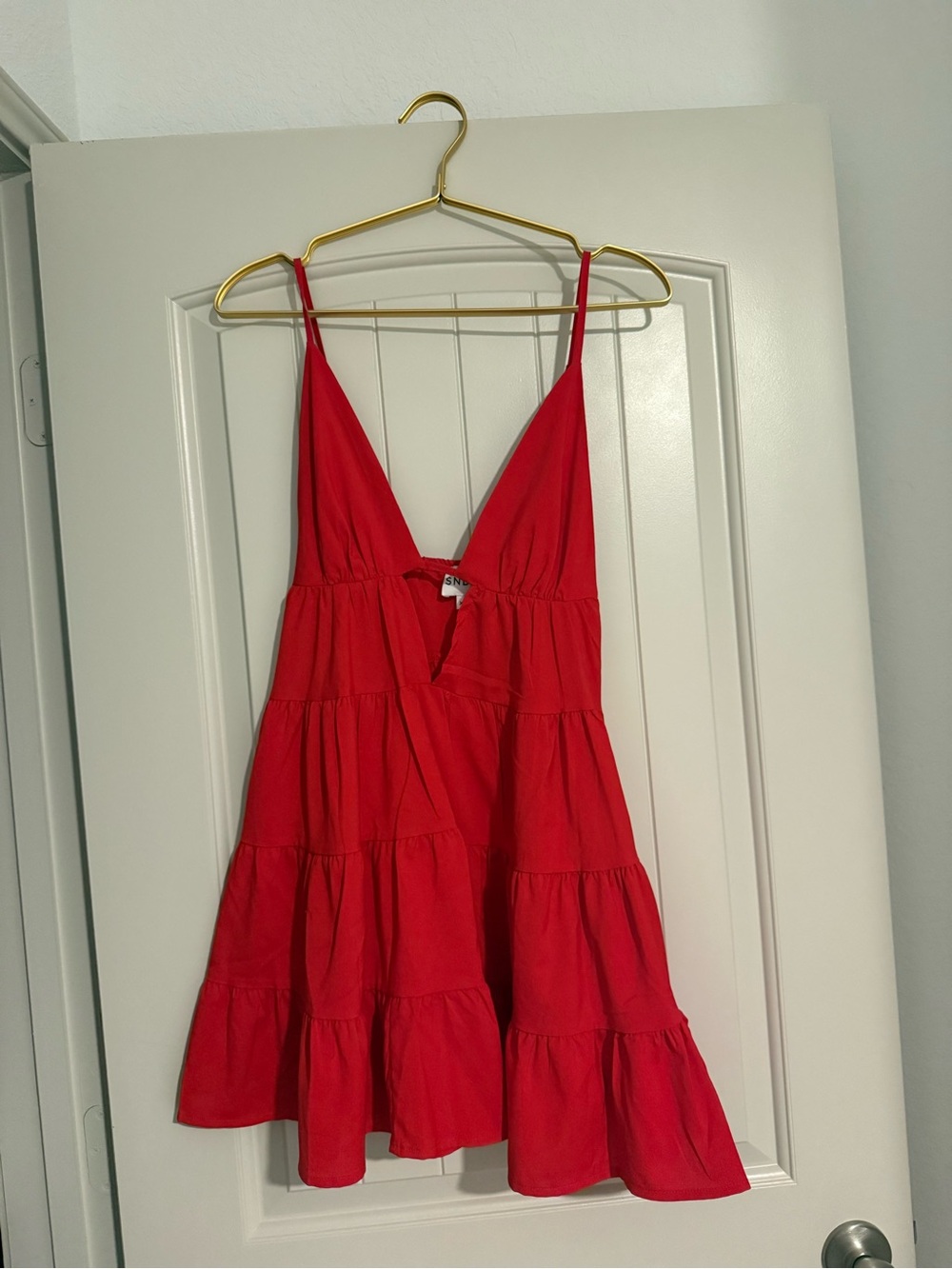 Tiered Red V-Neck Mini Dress with Spaghetti Straps